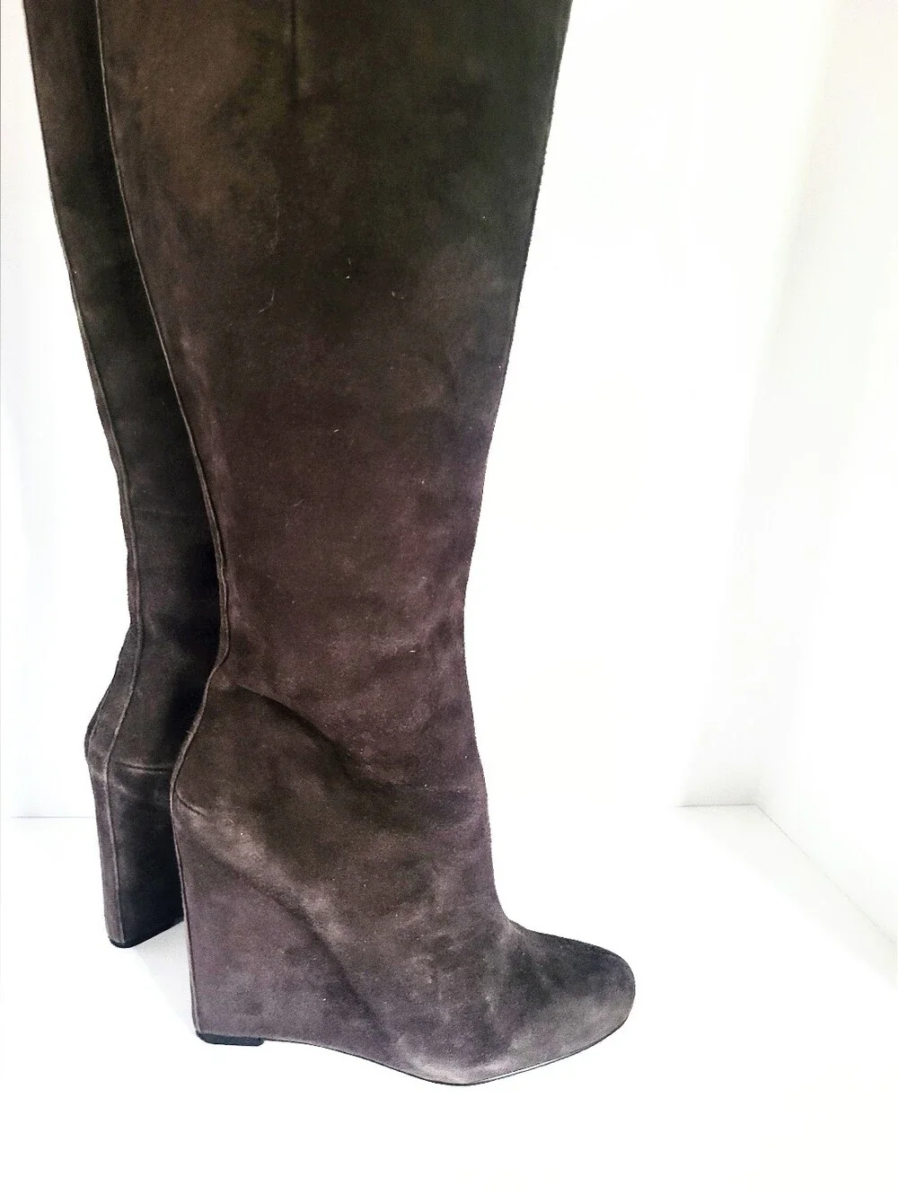Nine West Soft Dark Esspresso Genuine Leather Suede Knee High Wedge Heel Boots 8